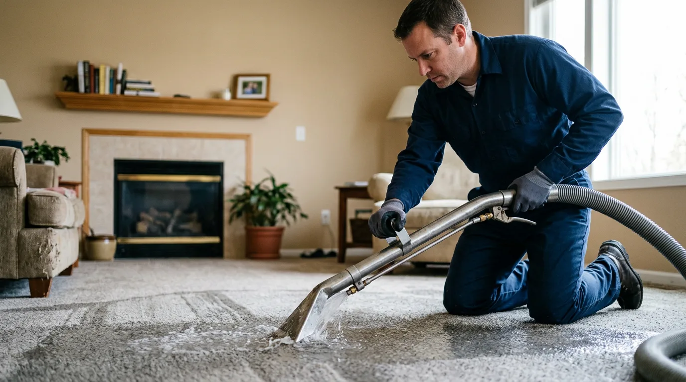 Water damage restoration technician working near Sedan, KS